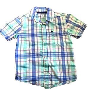 Carter's Toddler Boys Multicolor Plaid Short Sleeve Button‎ Up Sailboat Size 4T